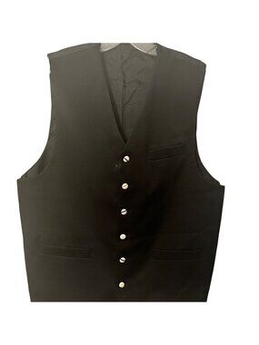 Mens Lined 100% Polyester Black Formal Button-Up Vest 48R  Back Adjustable Strap